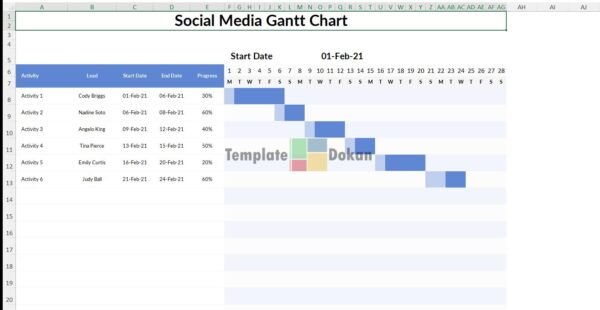 Simple Social Media Gantt Chart